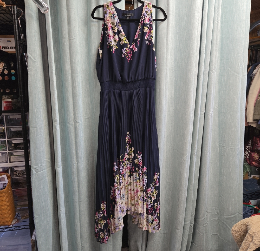 White House Black Market Navy Floral High-Low Maxi Dress